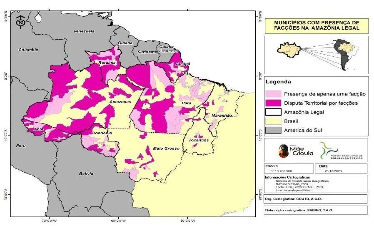 Municípios com presença de facções na Amazônia Legal 